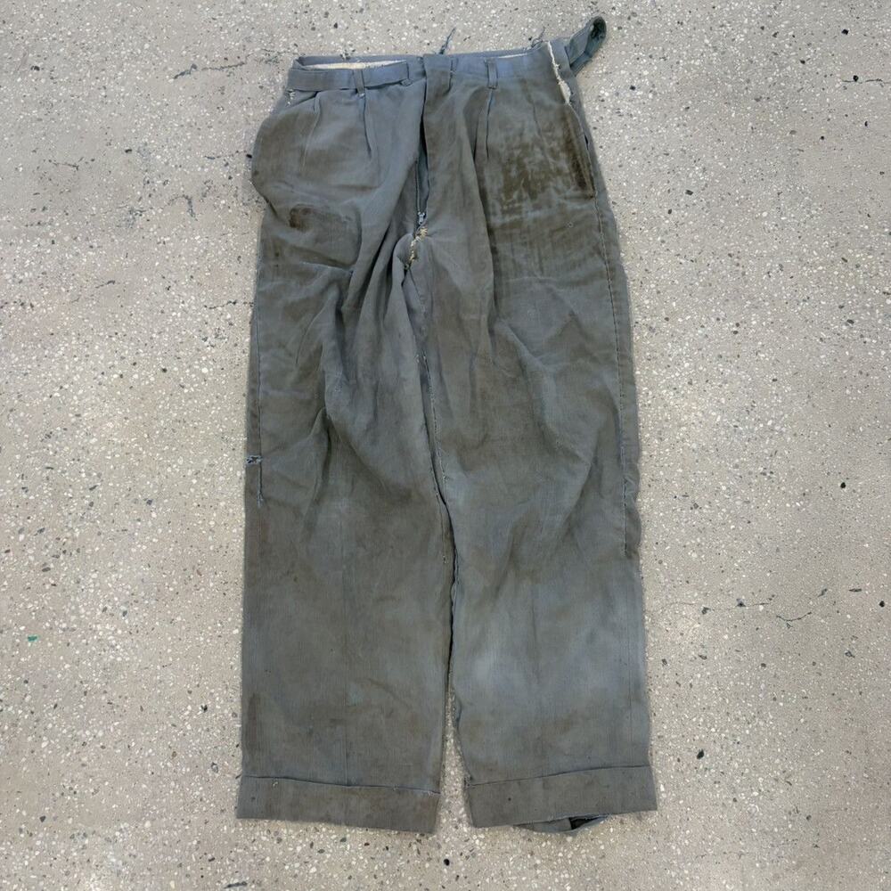 Vintage 50s Blue Wool Pleated Distressed Trousers 30x27